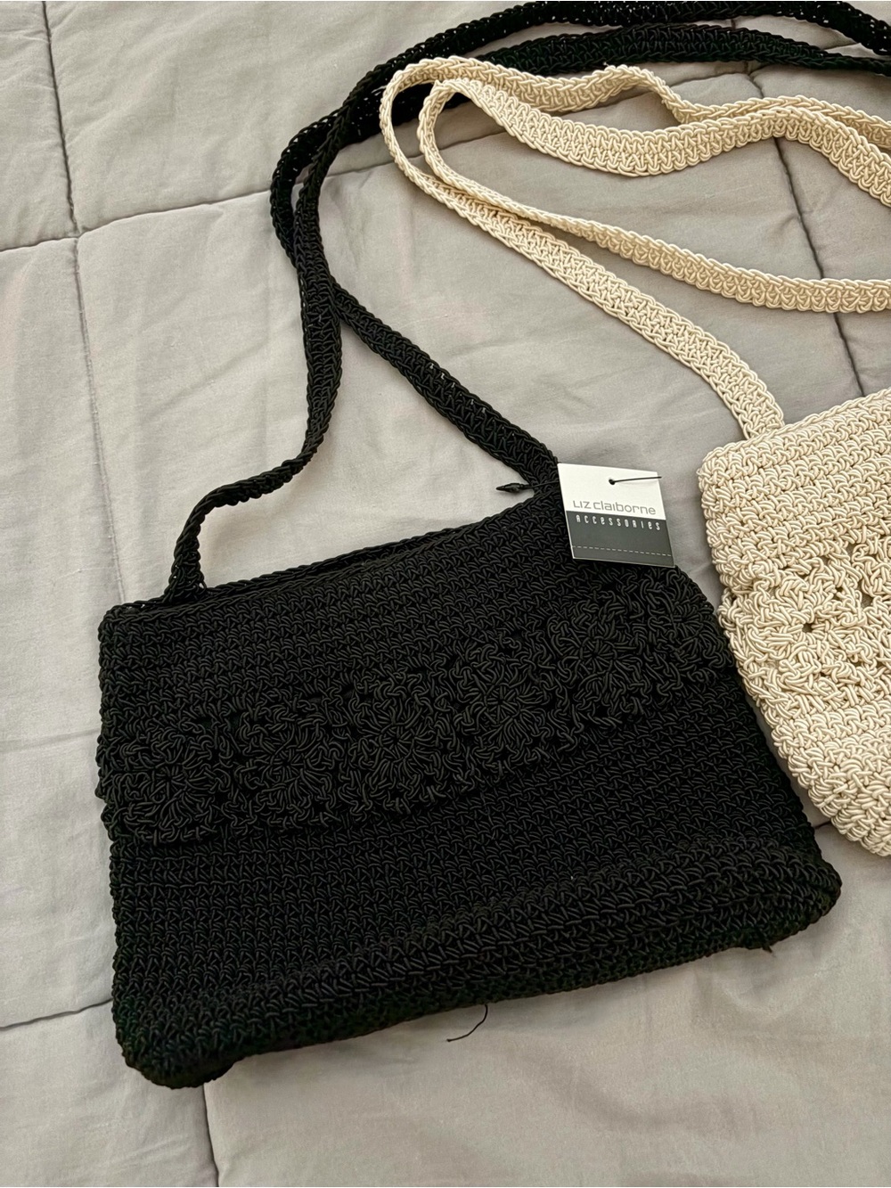 Crochet Crossbody Bag - Black and Cream by Liz Claiborne - Picture 2 of 3